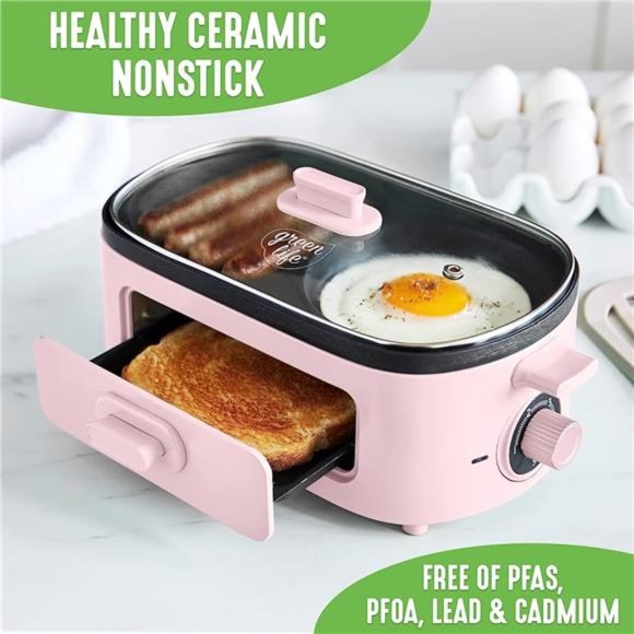 3-in-1 Breakfast Maker Station, Healthy Ceramic Nonstick Dual Griddles for Eggs - Picture 2 of 5